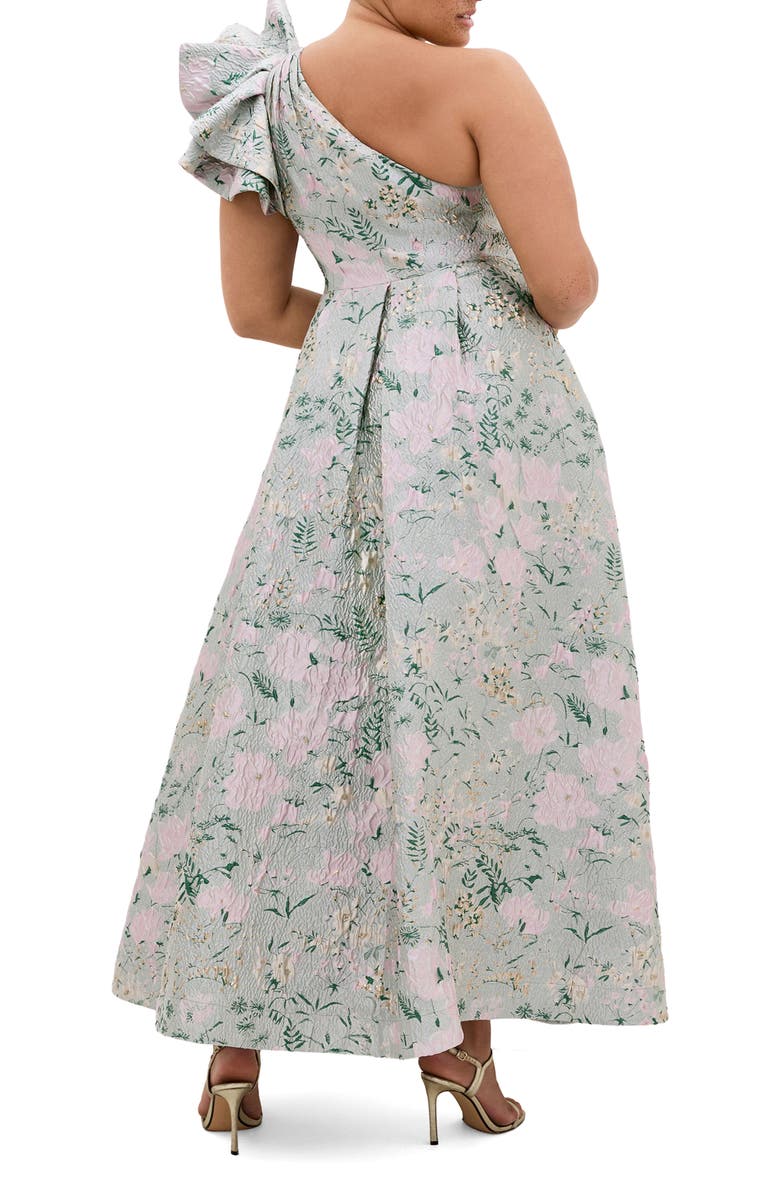 City Chic Enchanting Metallic Puff Sleeve One-Shoulder Gown, Alternate, color, Secret Garden