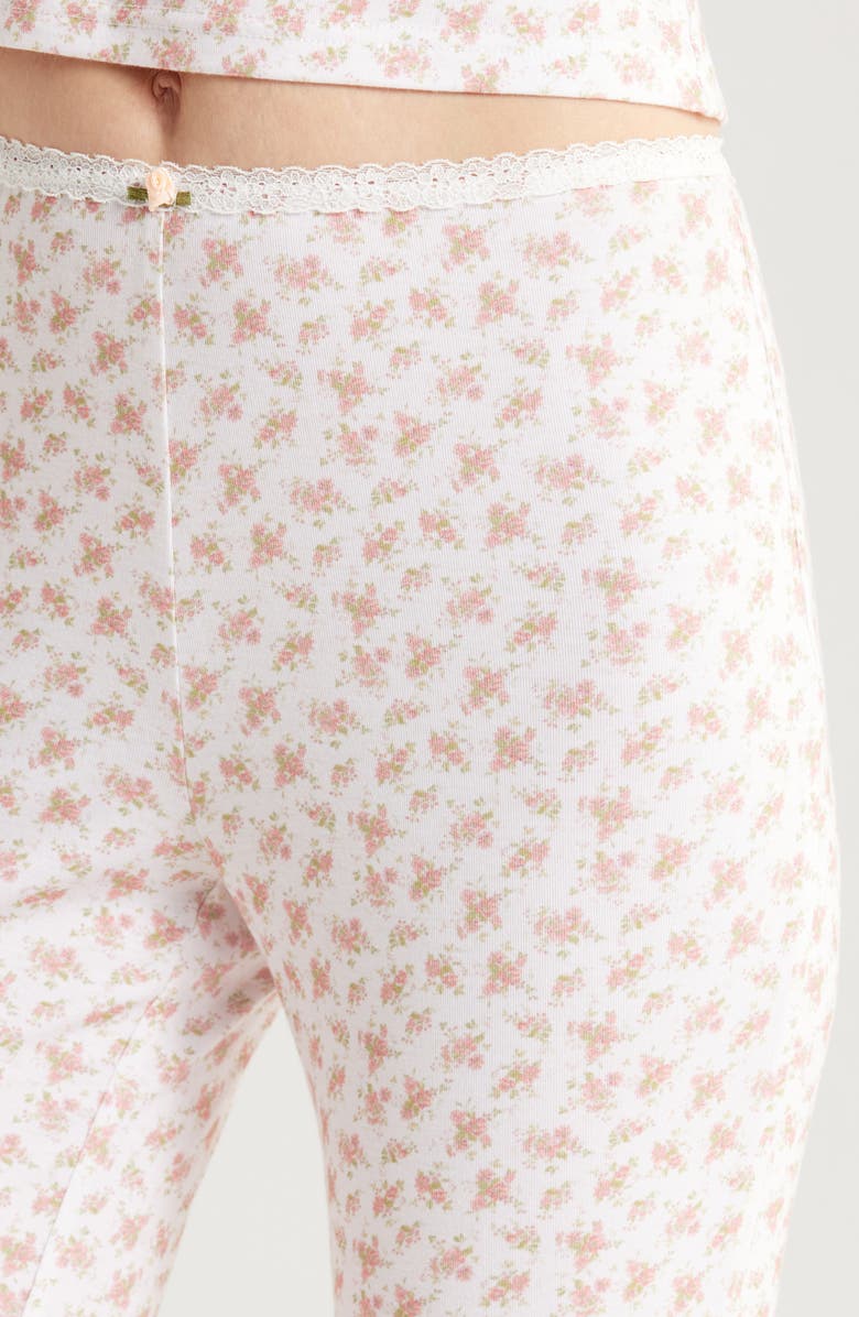 KILO BRAVA Lace Trim Stretch Modal Flare Pants, Alternate, color, Ditsy Pink Floral