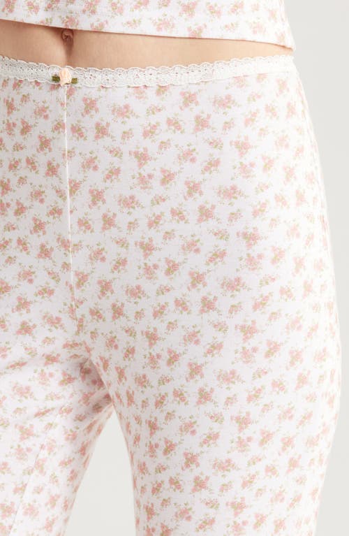 Kilo Brava Lace Trim Stretch Modal Flare Pants In Ditsy Pink Floral