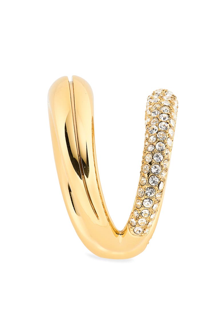 Pierced Pavé Double Ring, Alternate, color, LIGHT BRASS / CRYSTAL