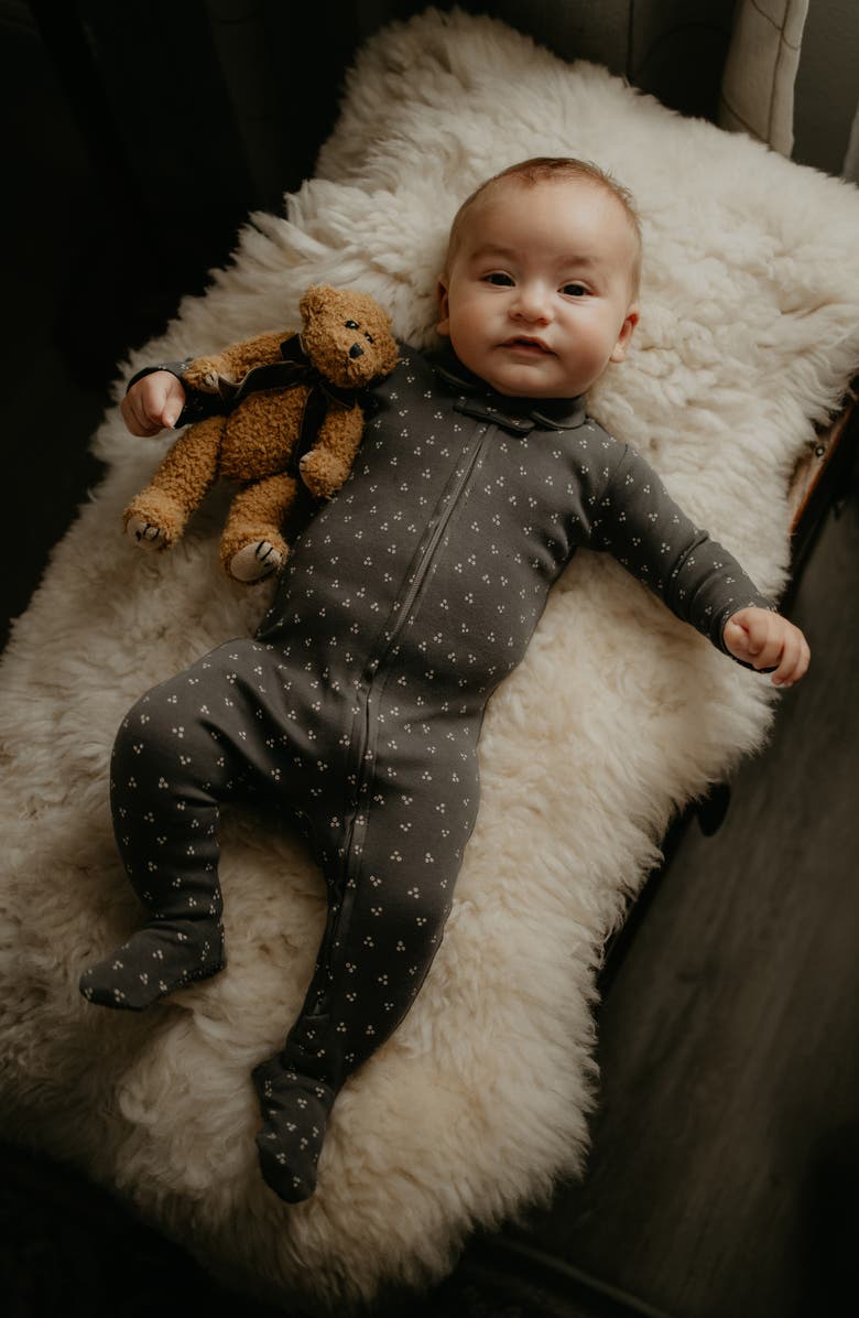 L'ovedbaby Polo Organic Cotton Zip Footie, Alternate, color, Charcoal Dots