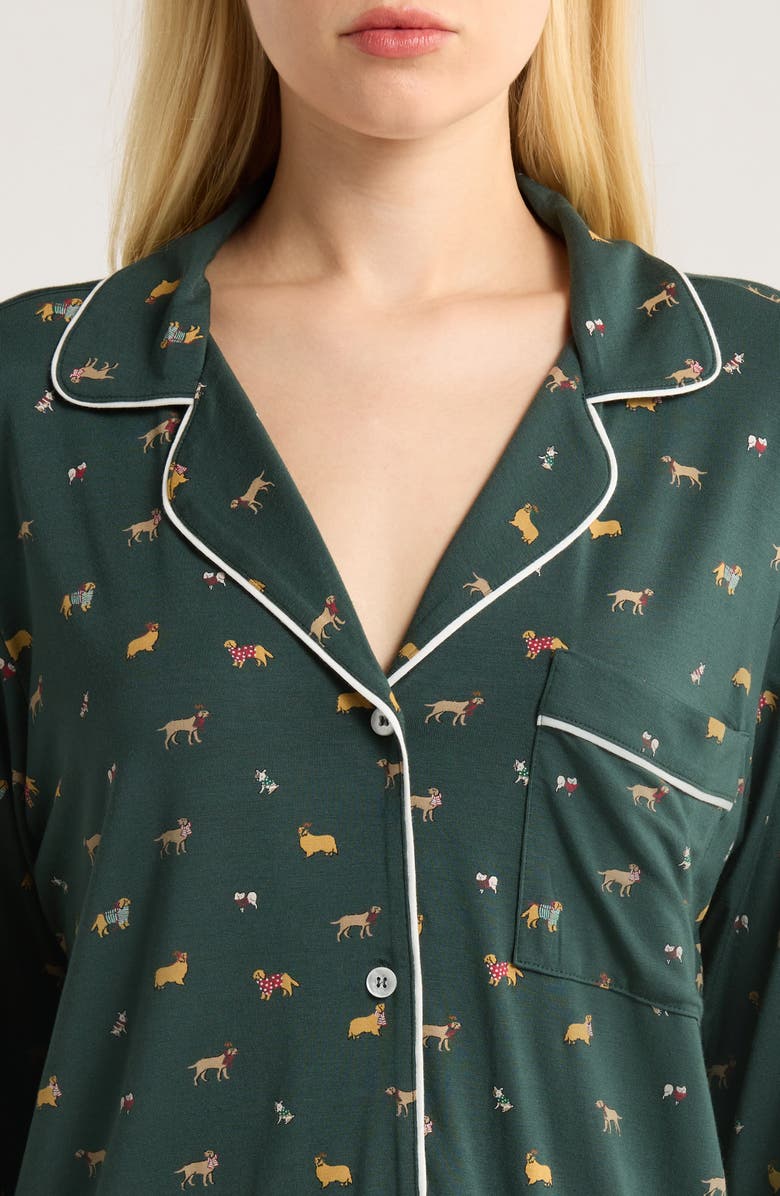Eberjey Gisele Printed Long Pajamas, Alternate, color, Holiday Dogs Pine/Iv
