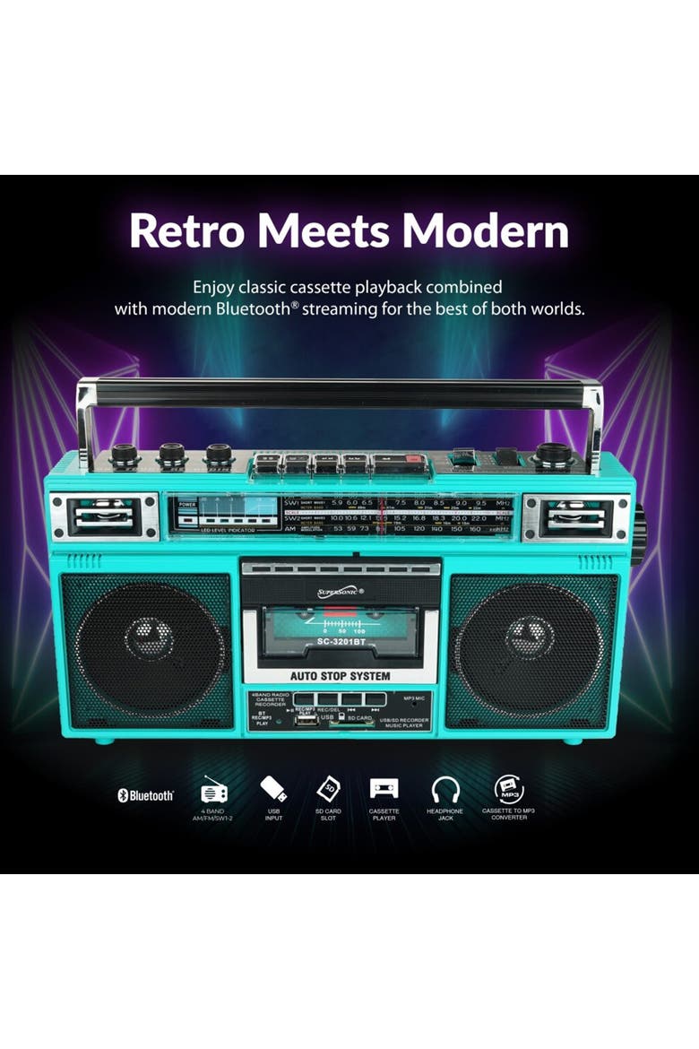 Retro Radio Speaker & Cassette Player Bluetooth, Alternate, color, Blue