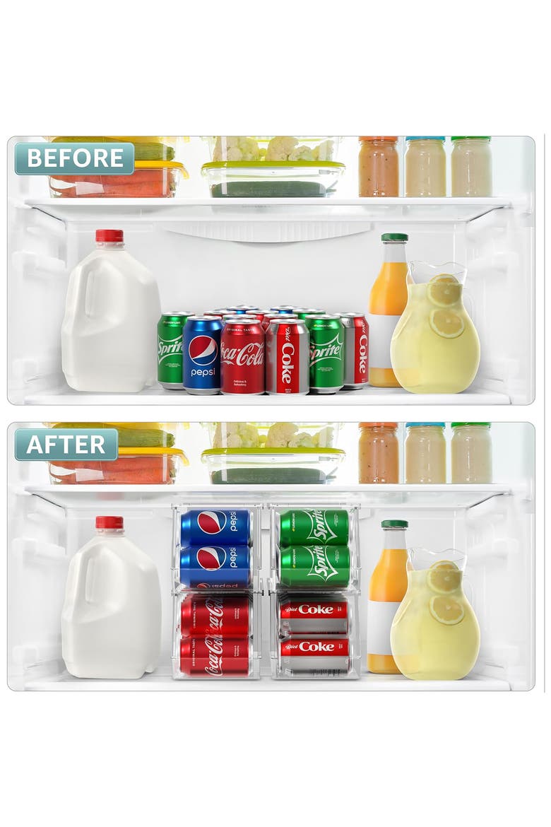 Set of 4 Stackable Soda Can Organizers, Alternate, color, CLEAR