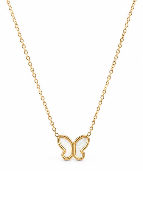 Mother of Pearl Butterfly Pendant Necklace