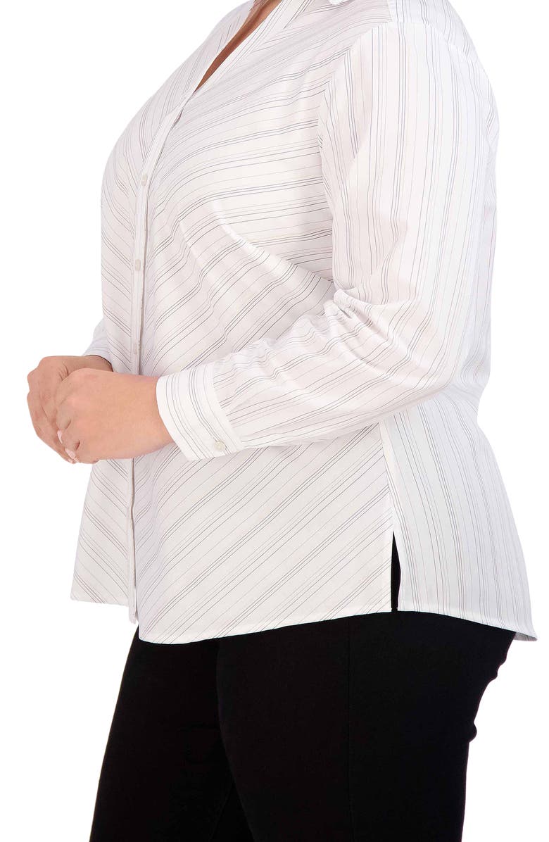 Foxcroft Mary Metallic Stripe Shirt, Alternate, color, White/ Black Stripe