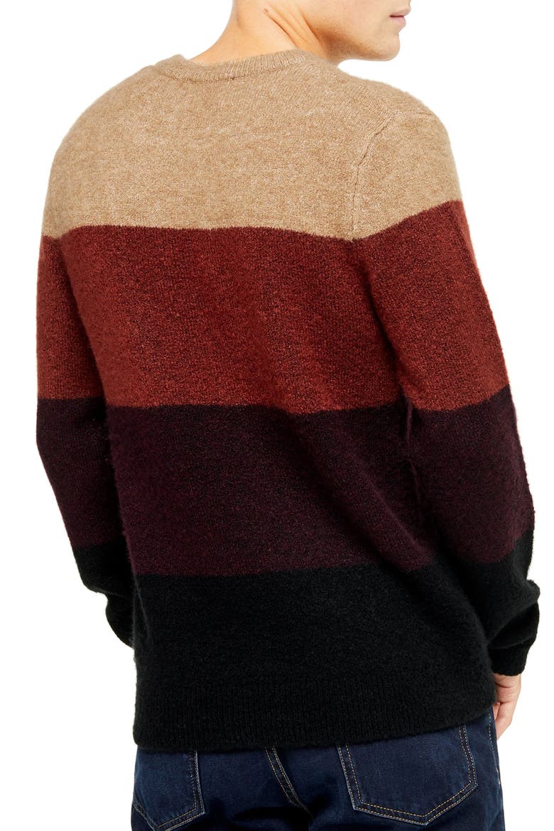 Harlow Classic Fit Colorblock Crewneck Sweater, Alternate, color, BROWN MULTI