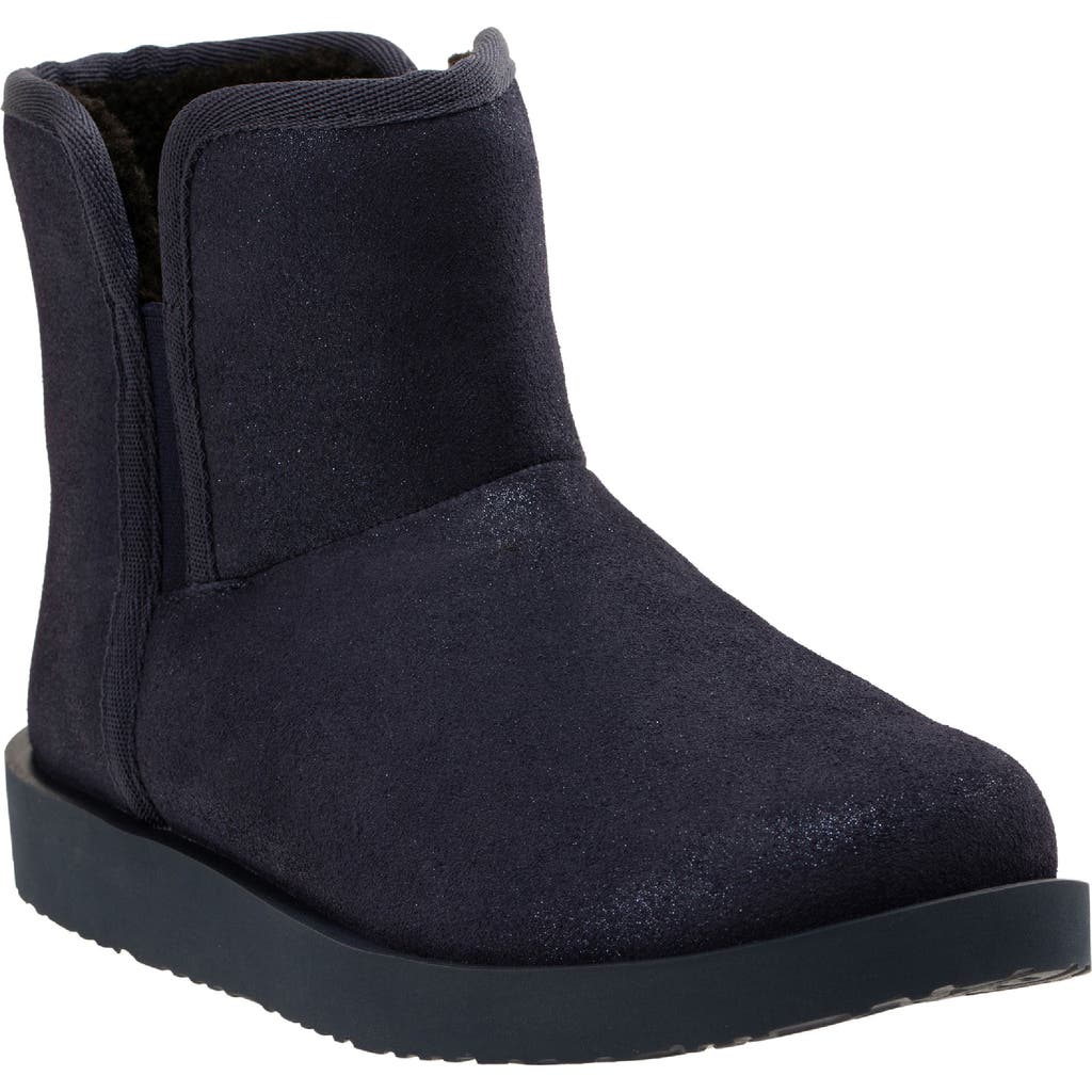 Revitalign Aspen Fireside Faux Fur Lined Leather Bootie Slipper In Blue