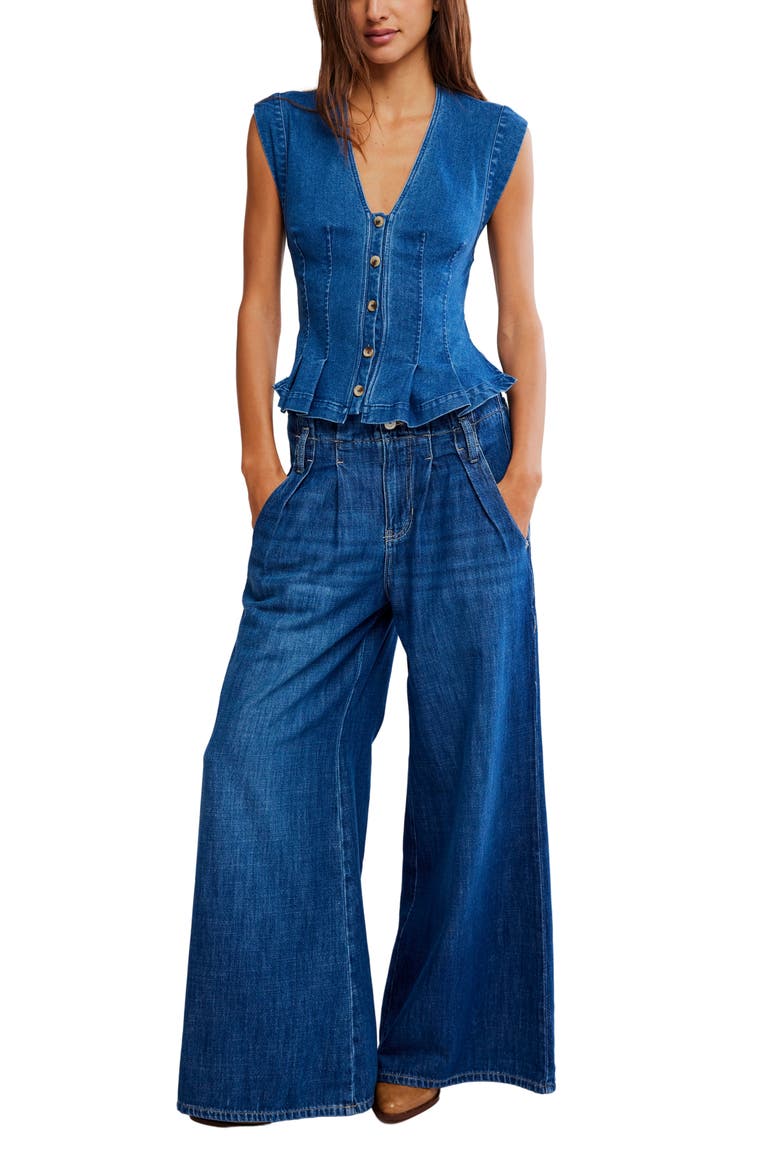 Dylan Denim Waistcoat Top, Alternate, color, MEDIUM BLUE