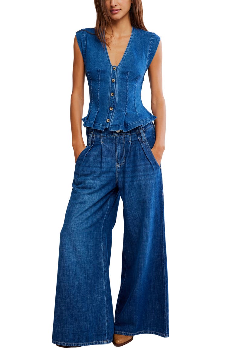 Free People Dylan Denim Waistcoat Top, Alternate, color, Medium Blue