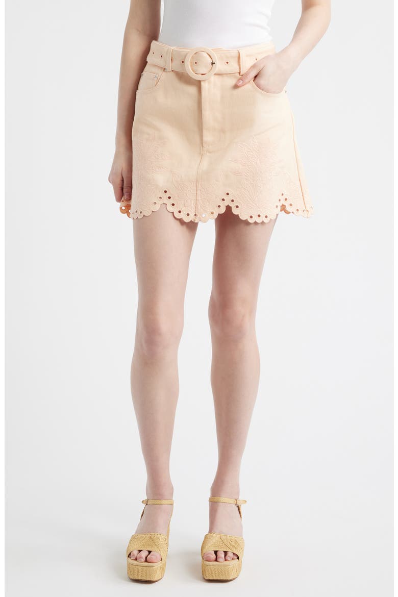 Belted Cotton Twill Miniskirt, Main, color, PINK