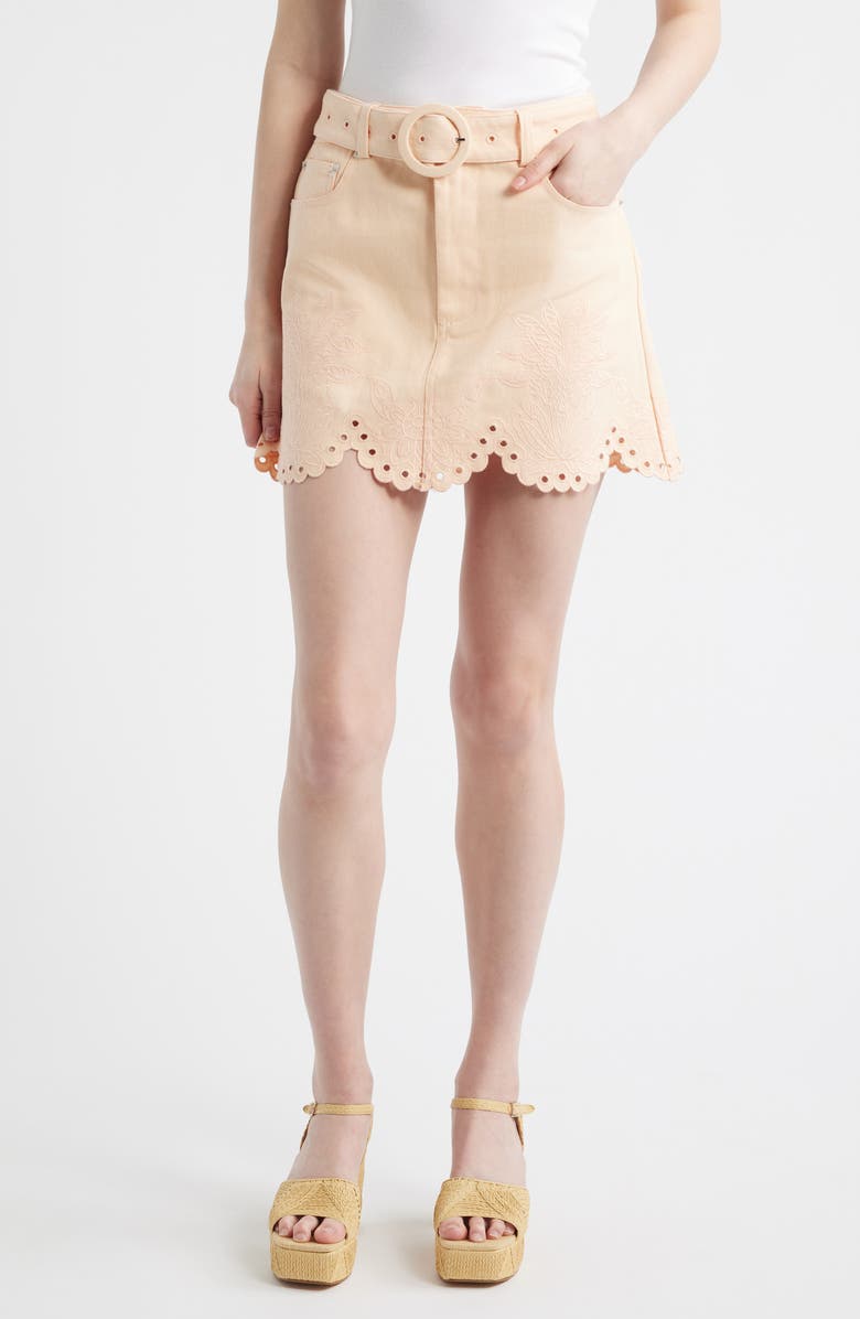 FARM Rio Belted Cotton Twill Miniskirt, Main, color, Pink