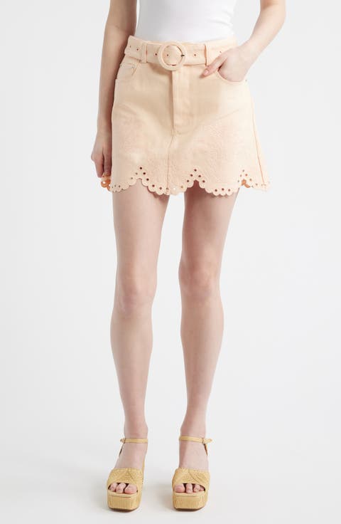 Belted Cotton Twill Miniskirt