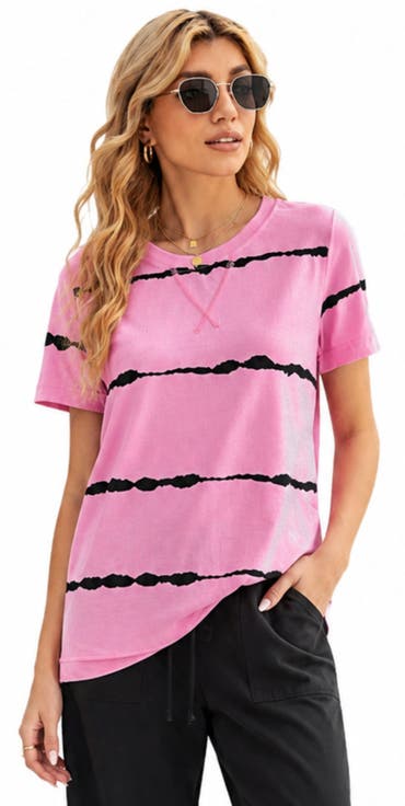 Tie-Dye Stripe Side-Slit Tunic Tee