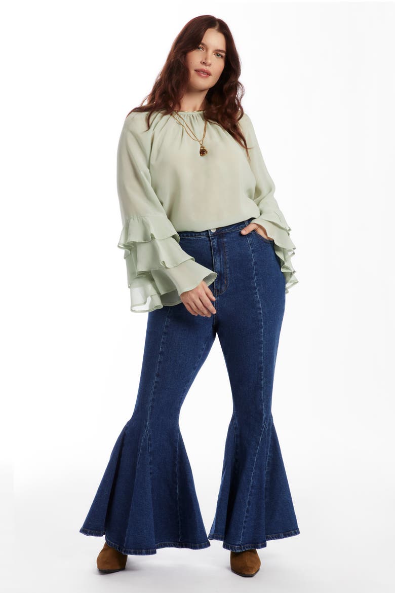 High Waisted Flare Godet Jean, Alternate, color, VINTAGE MEDIUM WASH
