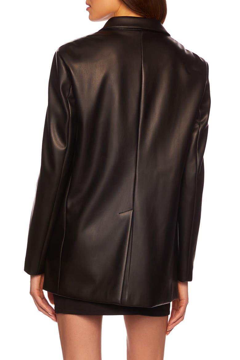 Faux Leather One-Button Boyfriend Blazer, Alternate, color, BLACK