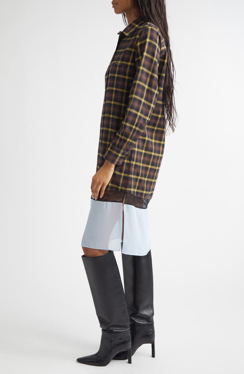 Coperni Mixed Media Long Sleeve Shirtdress, Alternate, color, Brown-Blue