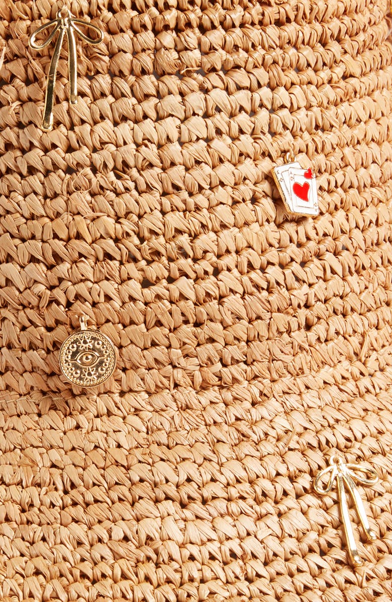 San Diego Hat Charm Embellished Raffia Bucket Hat, Alternate, color, Tan