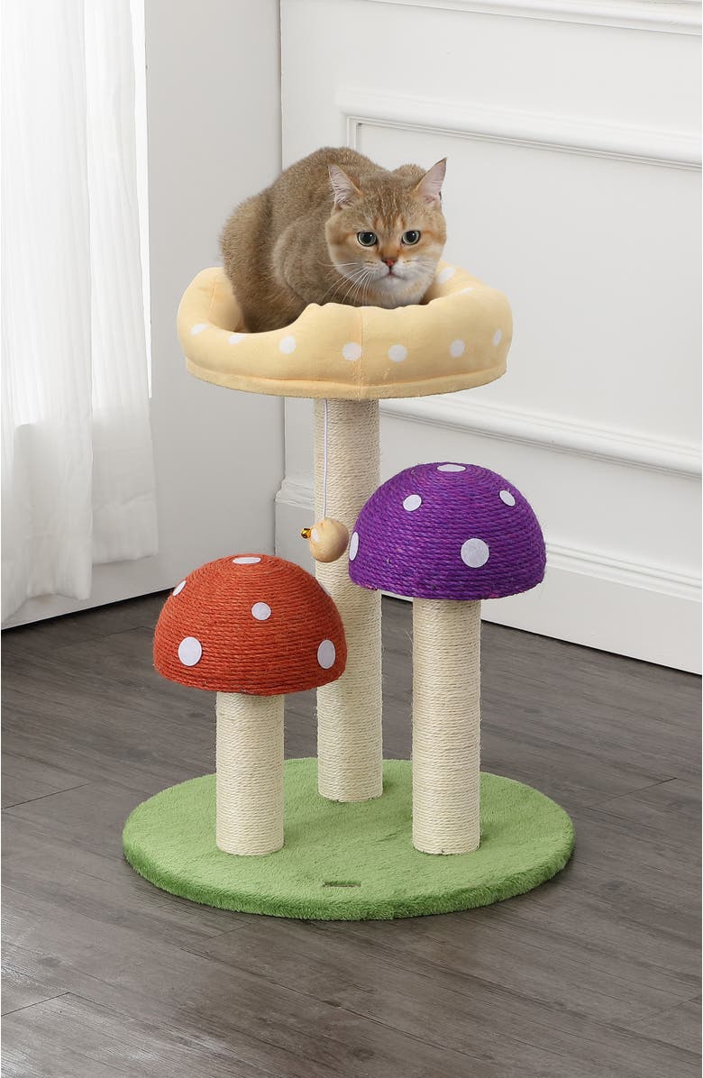 The Licker Store Pixie 22.5" 3-Tier Cottage Sisal Mushroom Cat Tree with Scratching Posts, Alternate, color, Multi