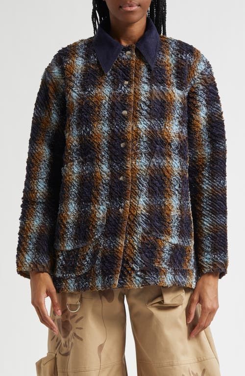 Collina Strada Stable Plaid Textured Jacket In Navy Camel Plaid
