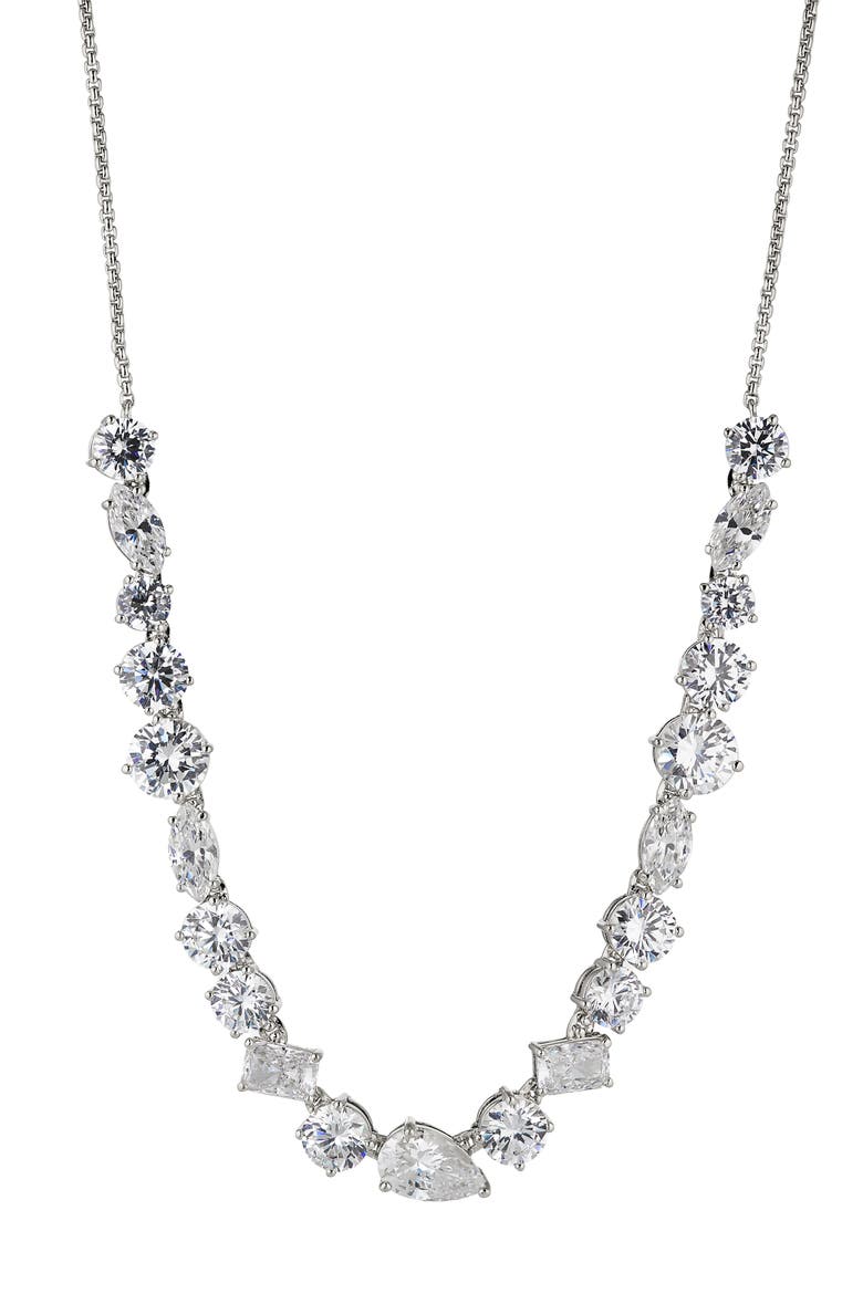 Large Cubic Zirconia Frontal Necklace, Main, color, RHODIUM