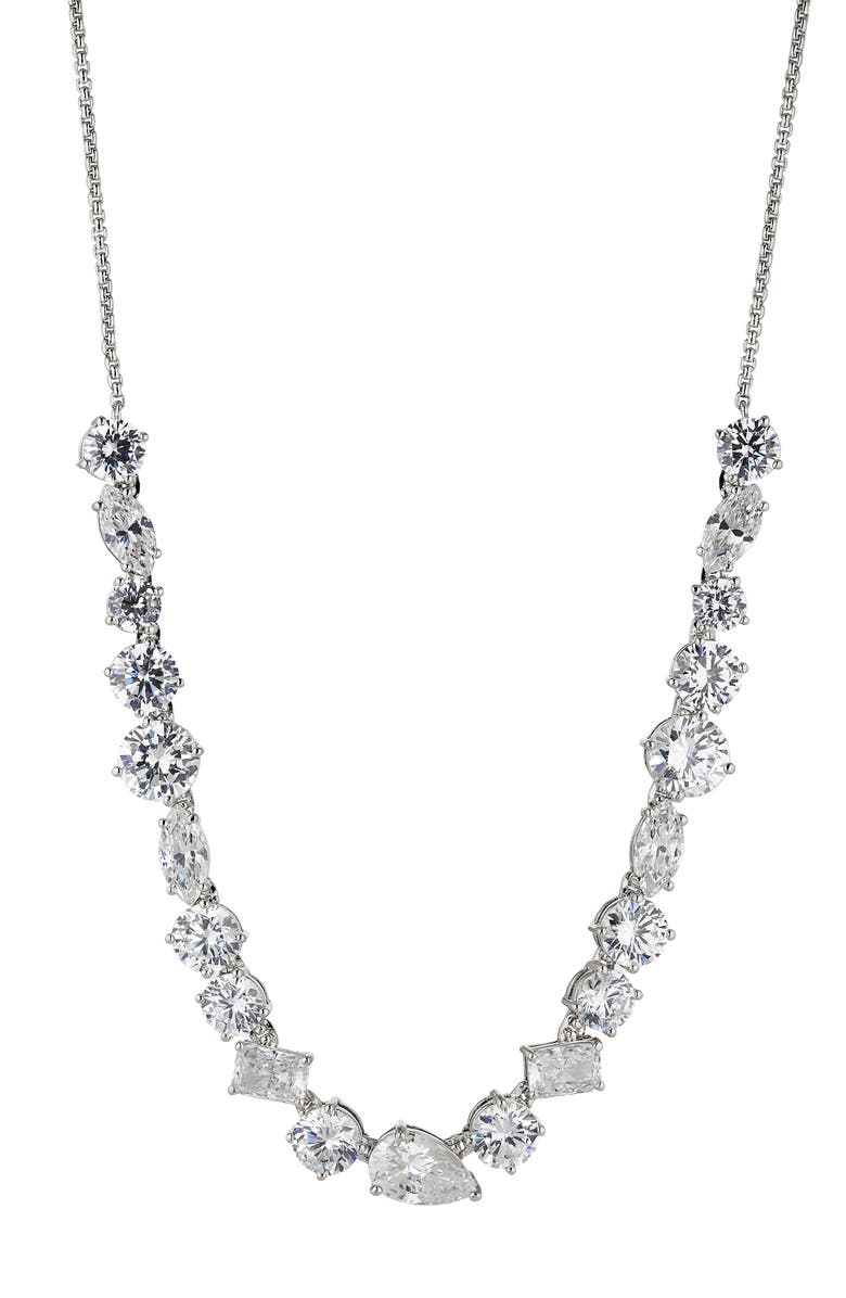 Nadri Large Cubic Zirconia Frontal Necklace, Main, color, Rhodium