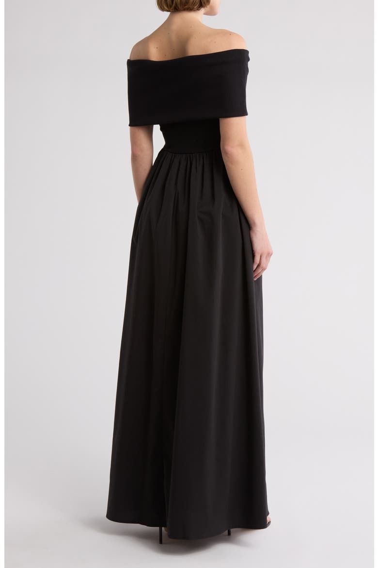 Monet Off-the-Shoulder Mixed Media Maxi Dress, Alternate, color, BLACK