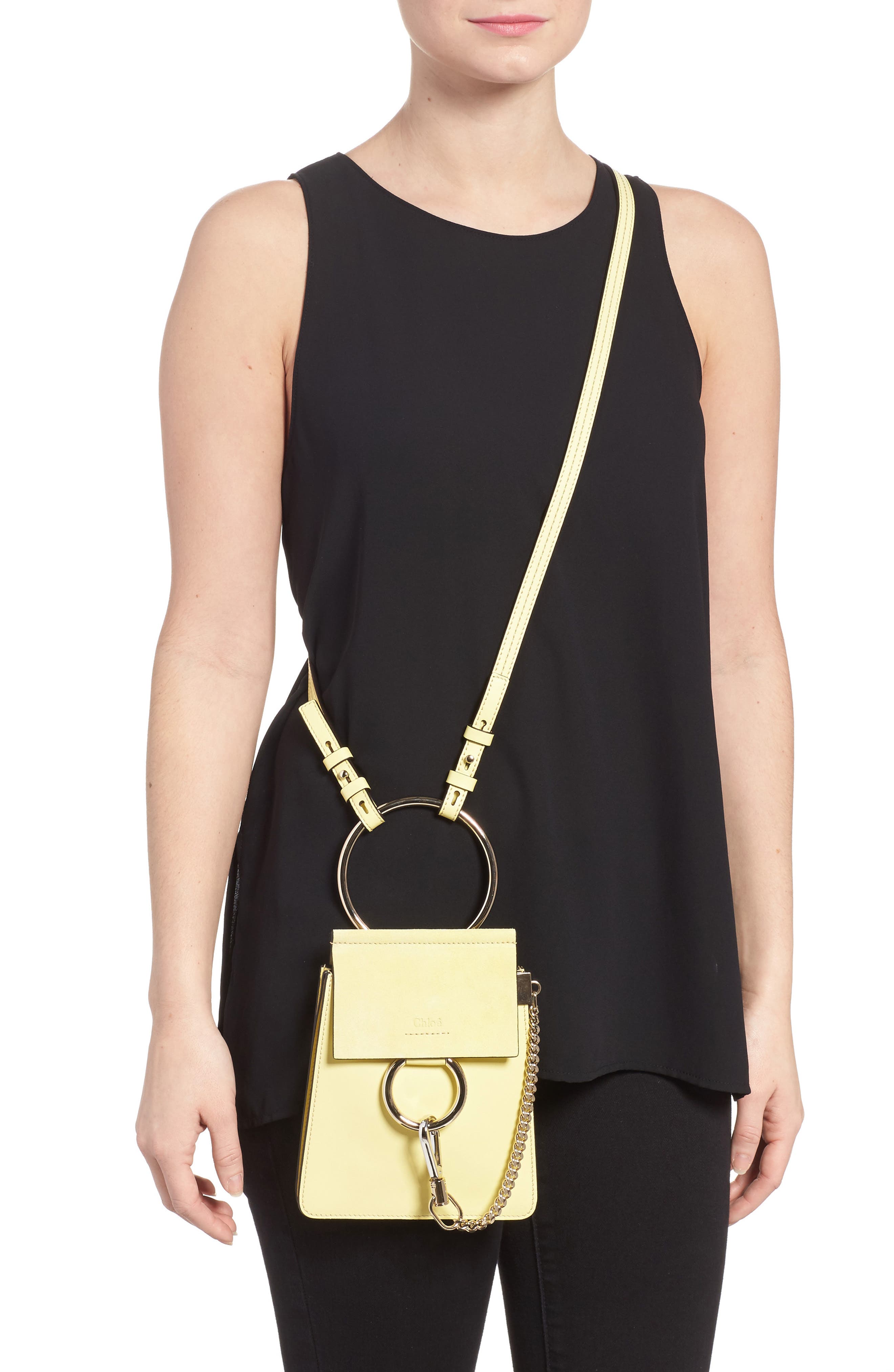 Faye Small Suede & Leather Bracelet Bag, Alternate, color, LEMONADE