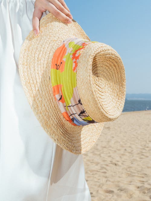 Lost Pattern Nyc "frida's Garden" Straw Hat With Ribbon Band In Neutral