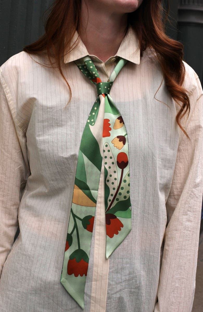 Jessie Zhao New York Silk Skinny Scarf of Green Wonderland, Alternate, color,