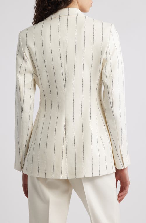 Shop Hugo Boss Boss Jia Pinstripe Linen Blend Blazer In Ivory/navy Pinstripe