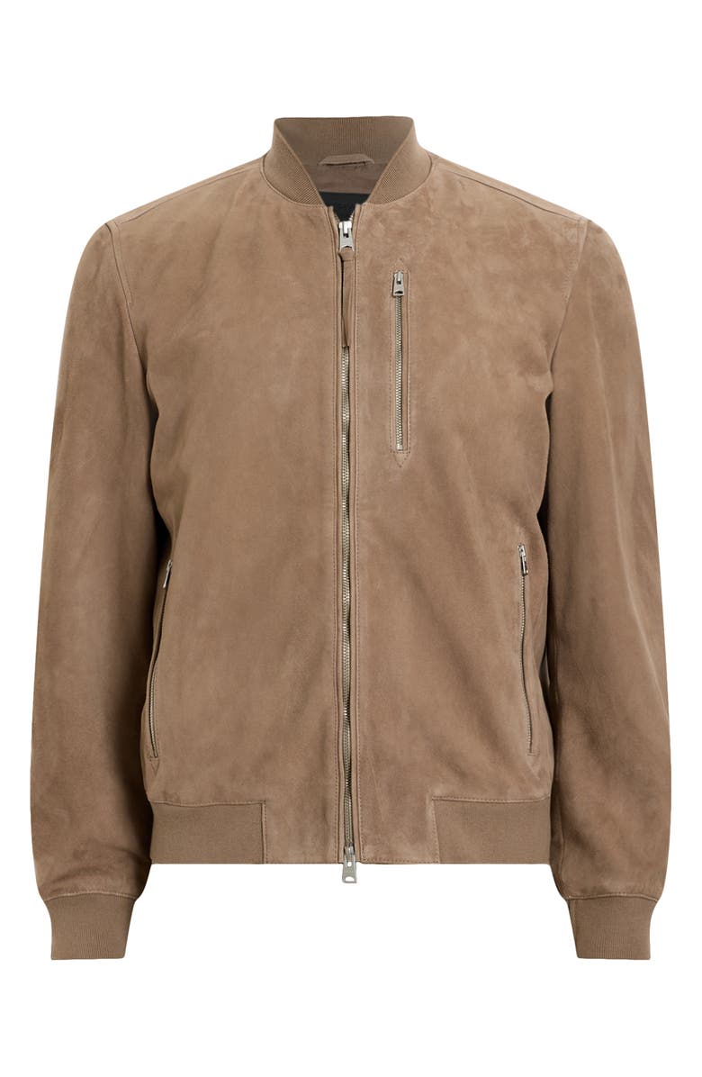 AllSaints Kemble Suede Bomber Jacket, Alternate, color, Acre Brown