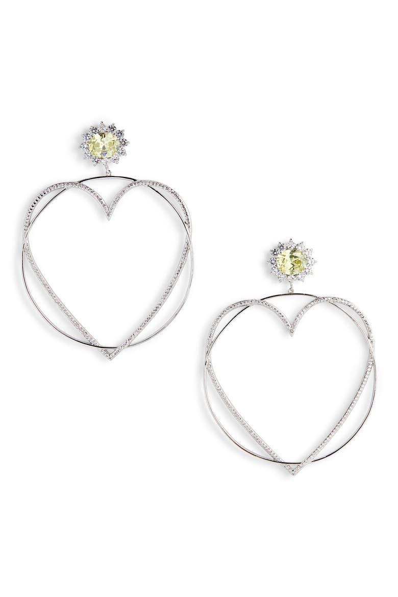 Locked Heart Hoop Earrings, Main, color, RHODIUM PLATED BRASS