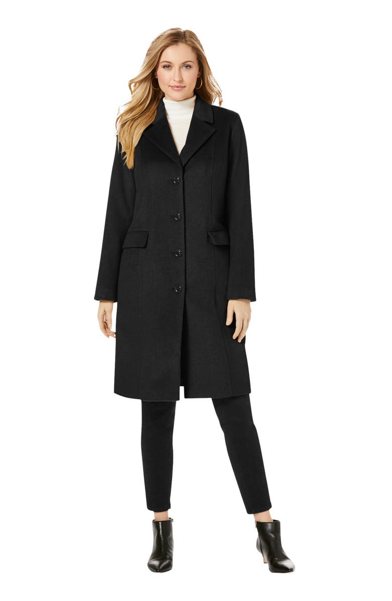 Jessica London Notch Collar Wool Coat, Main, color, Black