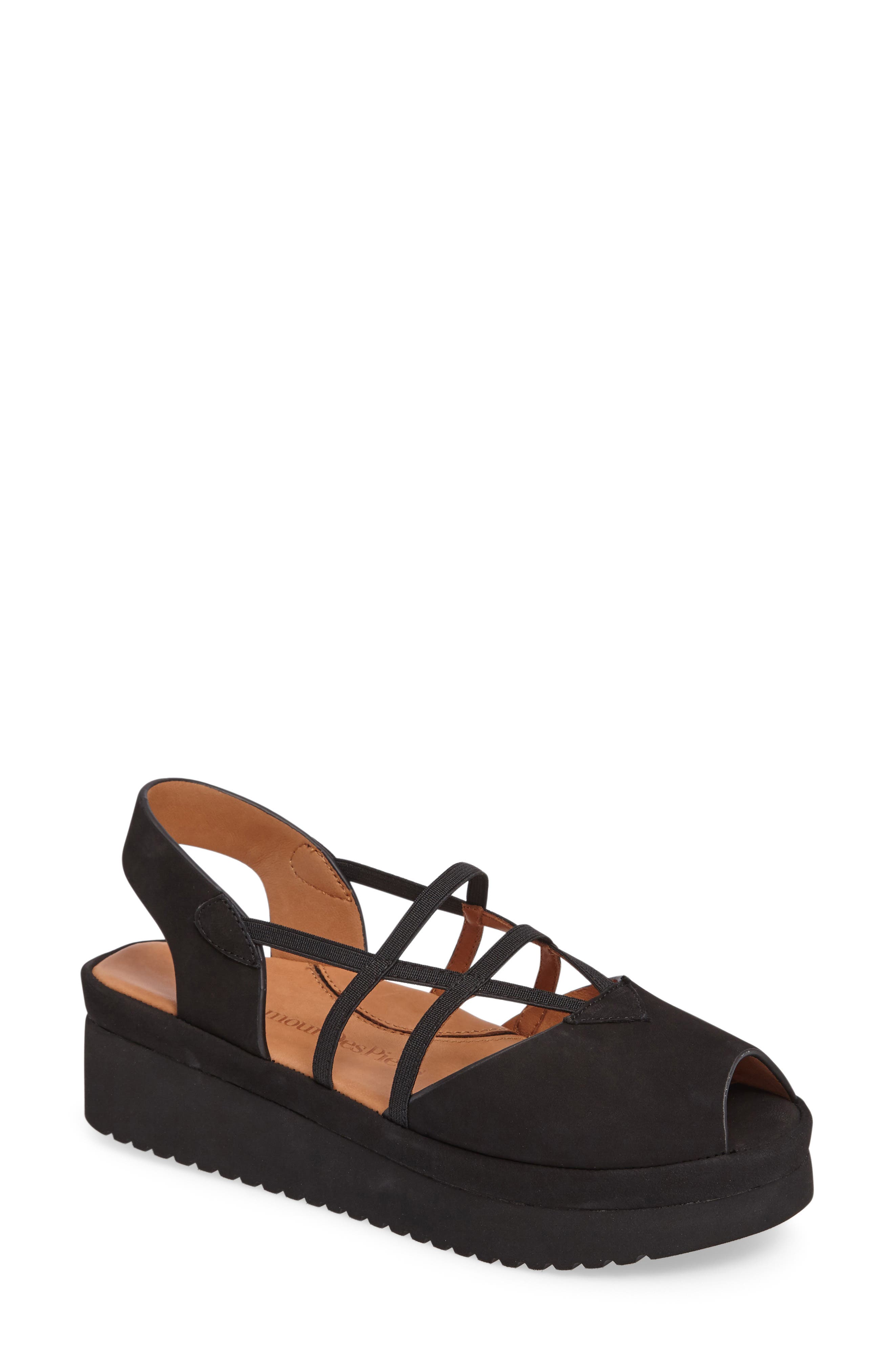 Adelais Platform Wedge Sandal, Main, color, BLACK NUBUCK LEATHER