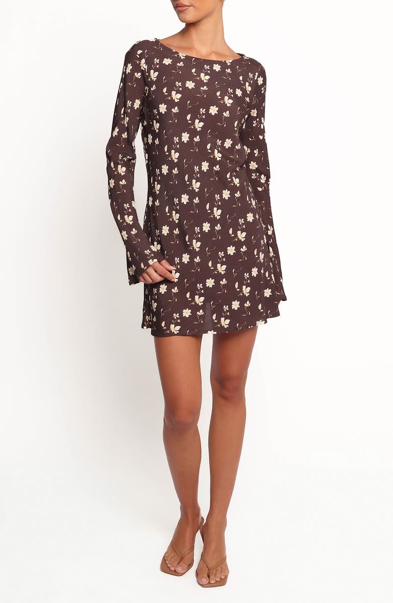 Petal & Pup Amity Long Sleeve Minidress, Main, color, Brown Floral