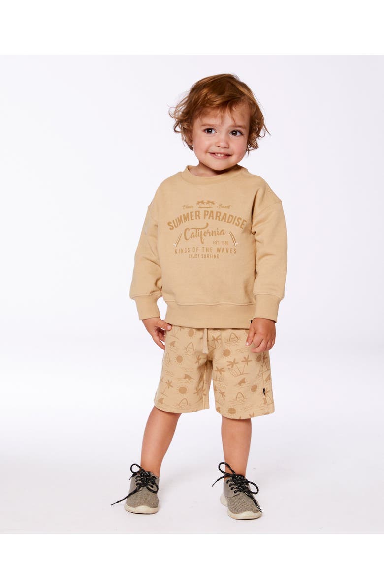 Deux par Deux Little Boy's Printed French Terry Short Beige With Palm Trees, Alternate, color, Beige With Palm Trees