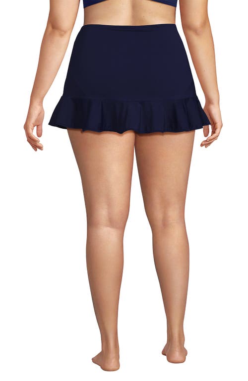 Lands' End Plus Size Pique Ruffle Hem Mini Swim Skirt In Deep Sea Navy