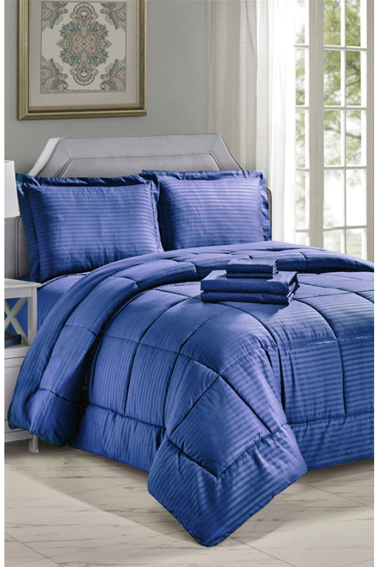 Embossed Stripe Microfiber 8-Piece Comforter Set, Alternate, color, NAVY