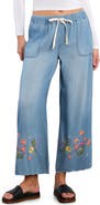 Billy T Floral Chain Embroidery Crop Denim Pants