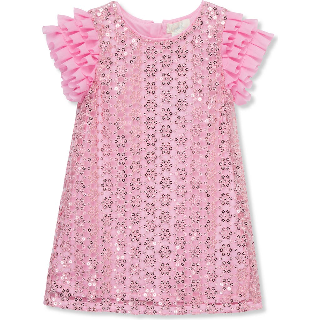 Peek Aren't You Curious Kids' Sequin Ruffle Sleeve Shift Dress In Light Pink