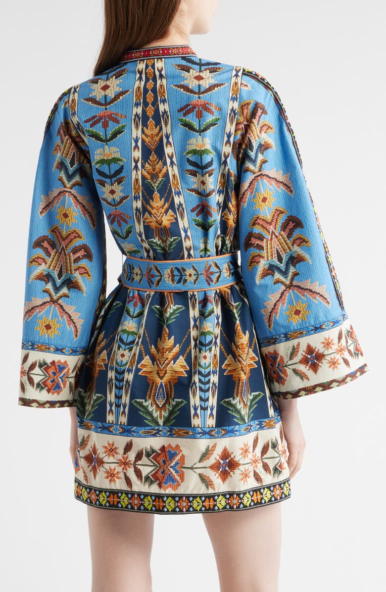 FARM Rio Embroidered Tapestry Long Sleeve Minidress, Alternate, color, Blue