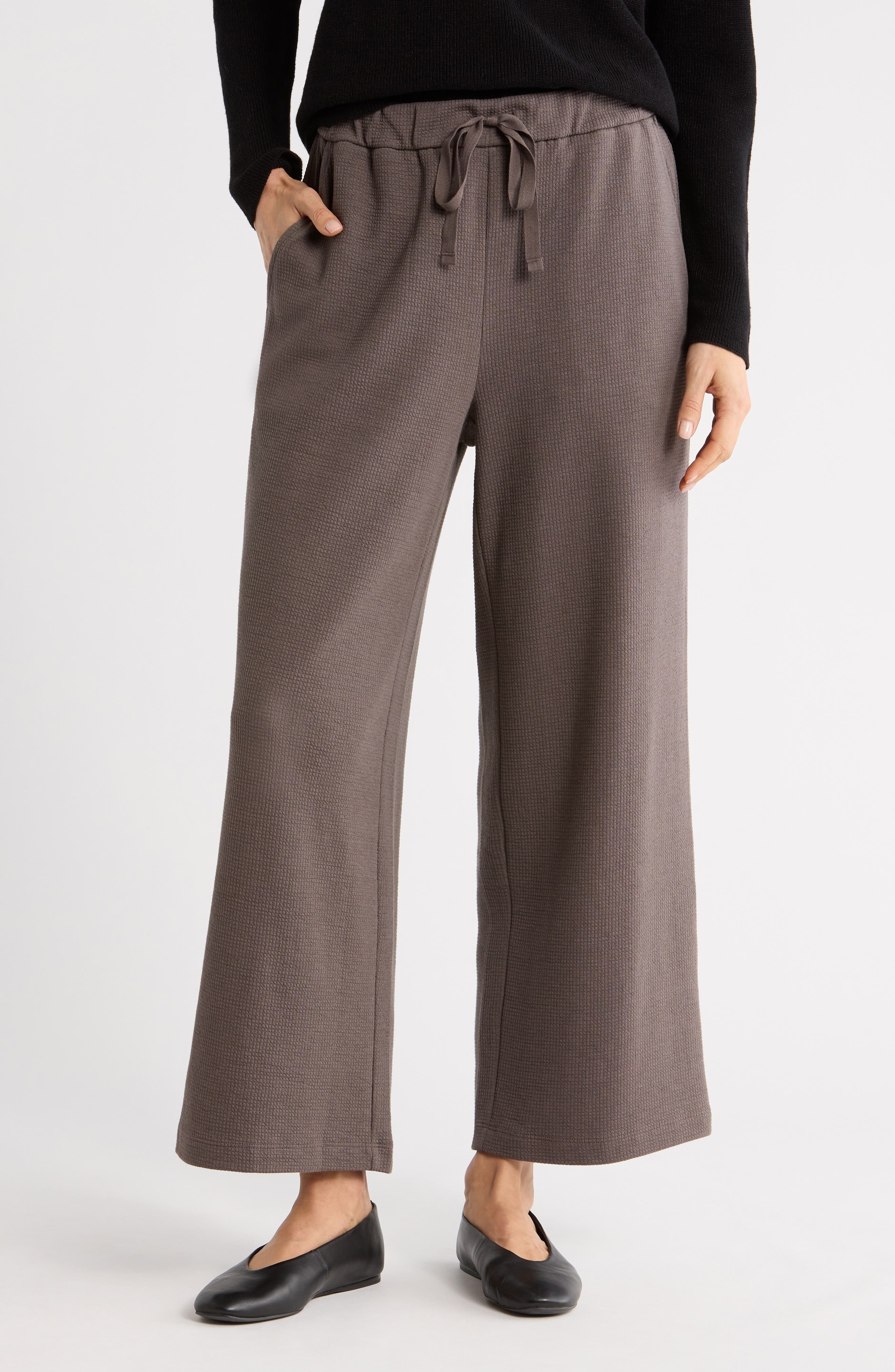 Organic Cotton Blend Ankle Wide Leg Drawstring Pants