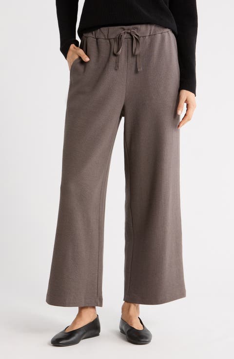 Organic Cotton Blend Ankle Wide Leg Drawstring Pants (Petite)