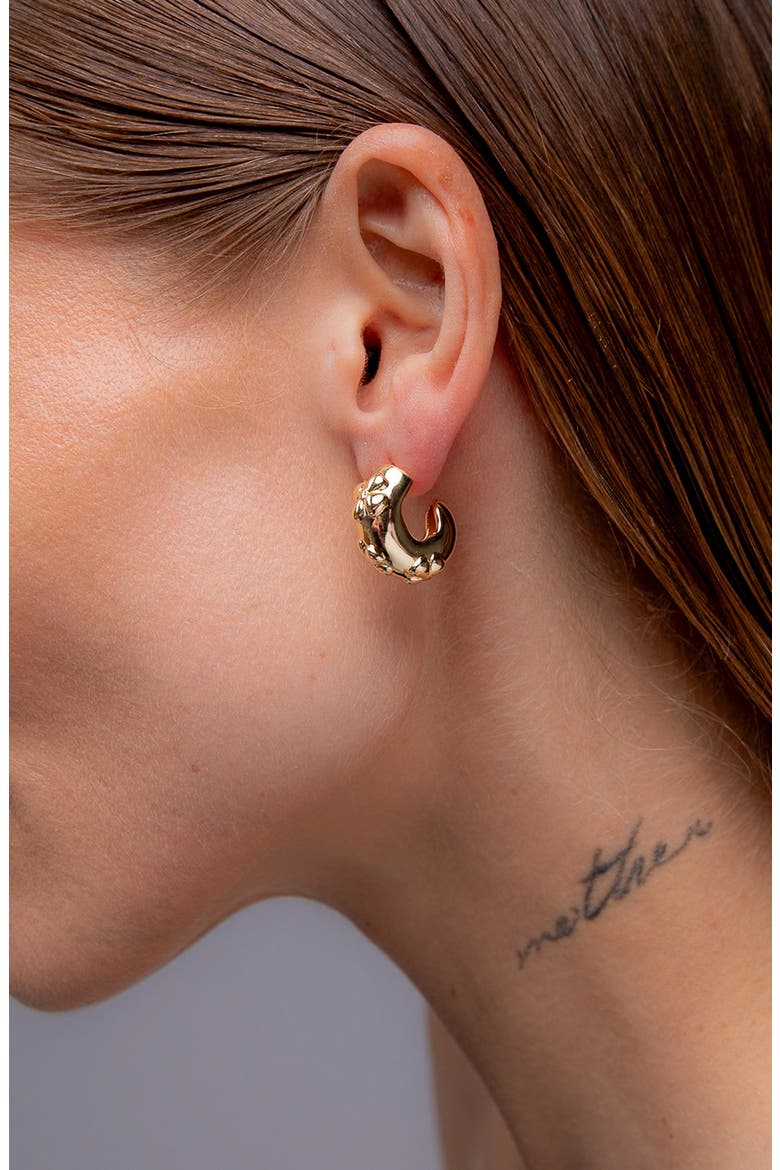 Flaro Flower Midi Hoop Earrings in God, Alternate, color, Gold