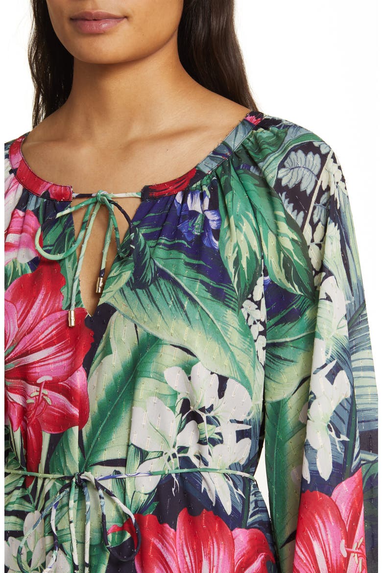 Celebration Tropical Print Long Sleeve Maxi Dress, Alternate, color, GREEN