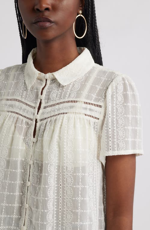 Treasure & Bond Sheer Embroidered Button-up Shirt In White