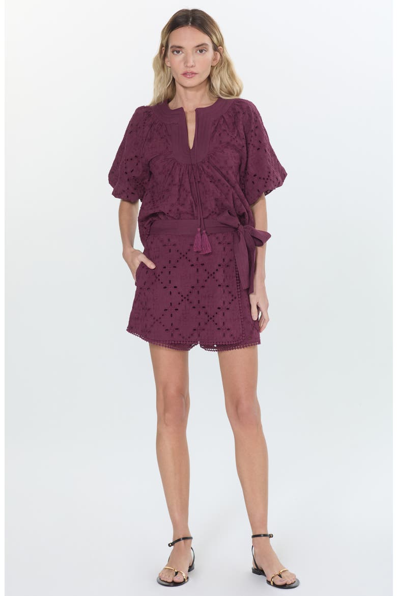 Amani Embroidered Eyelet Wrap Skort, Alternate, color, PLUM