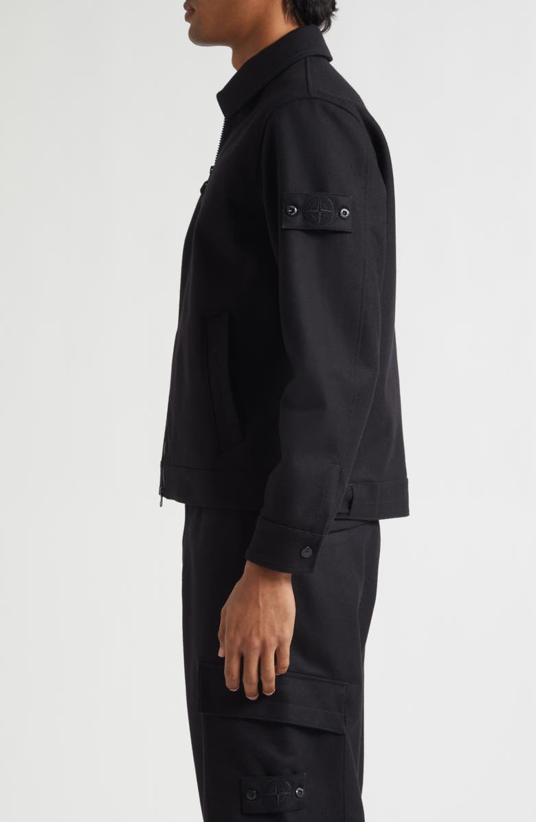 Stone Island Ghost Water Resistant Virgin Wool Blend Flannel Jacket, Alternate, color, Black