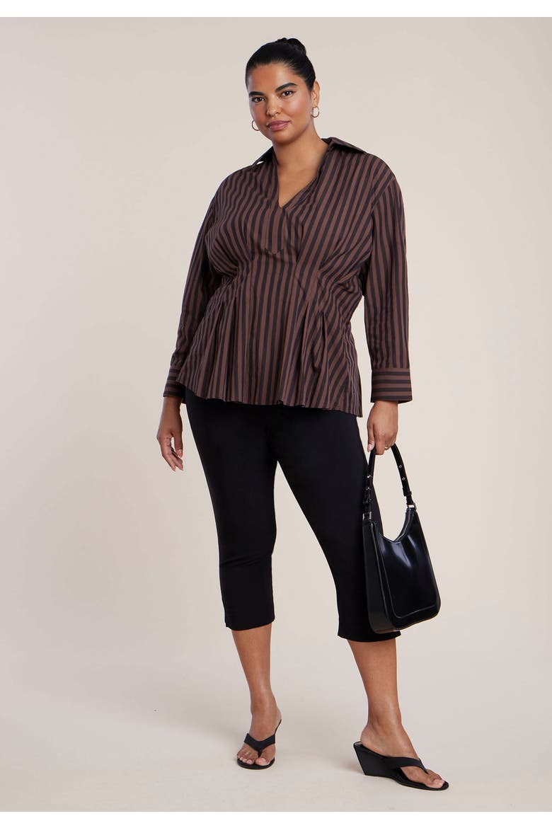 Pleated Striped Poplin Top, Alternate, color, SOIL STRIPE